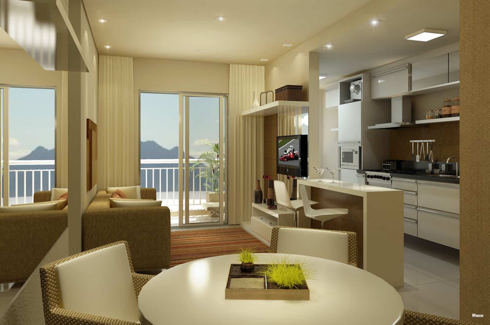 #9E8C2D Ideias para decorar apartamentos pequenos 1600x1060 px Projetos De Casas Pequenas Com Sala E Cozinha Integradas #207 imagens