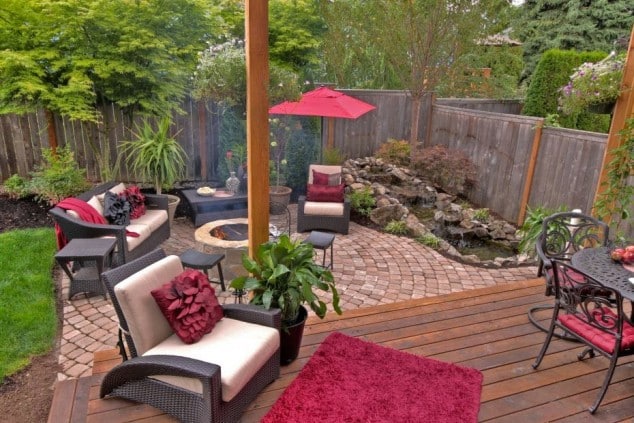 ideias jardins pequenos:Water Feature with Fire Pit and Patio ideias jardins pequenos:Water Feature with Fire Pit and Patio